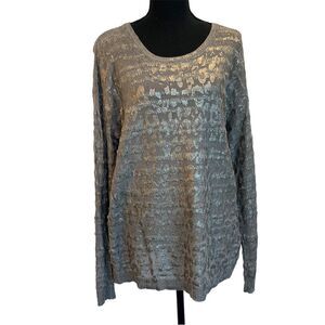 S.oliver taupe brown gray metallic print long sleeve crewneck sweater Sz M
